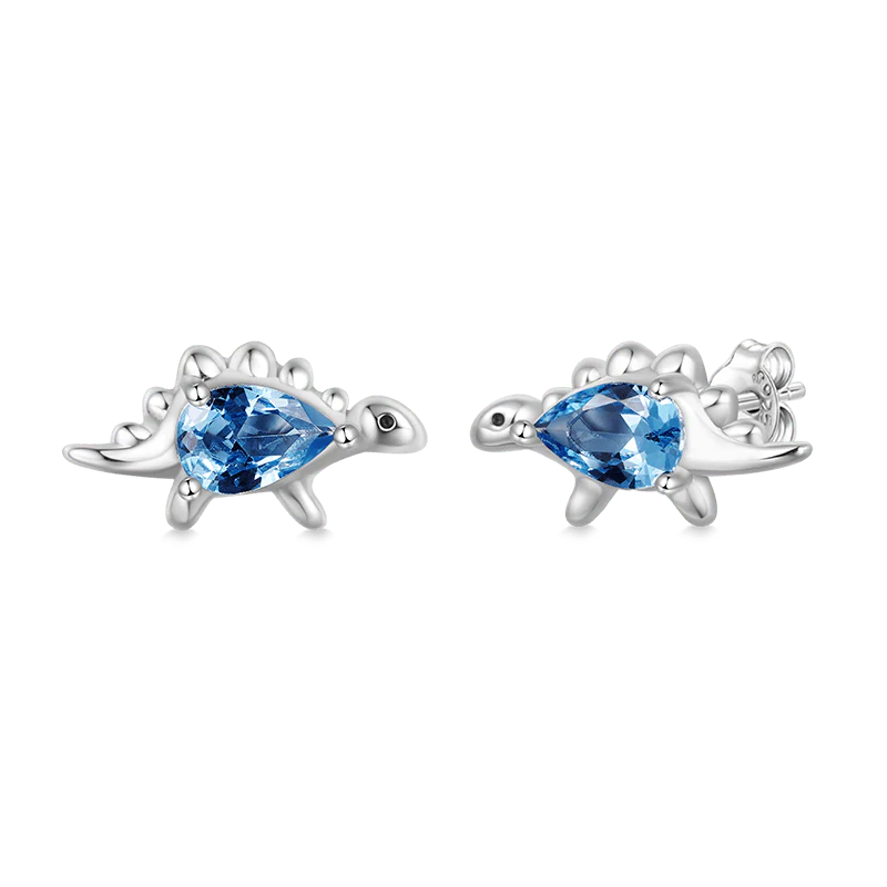 Gnoce Sparkling Stegosaurus Stud Earrings Platinum-plated Silver Blend