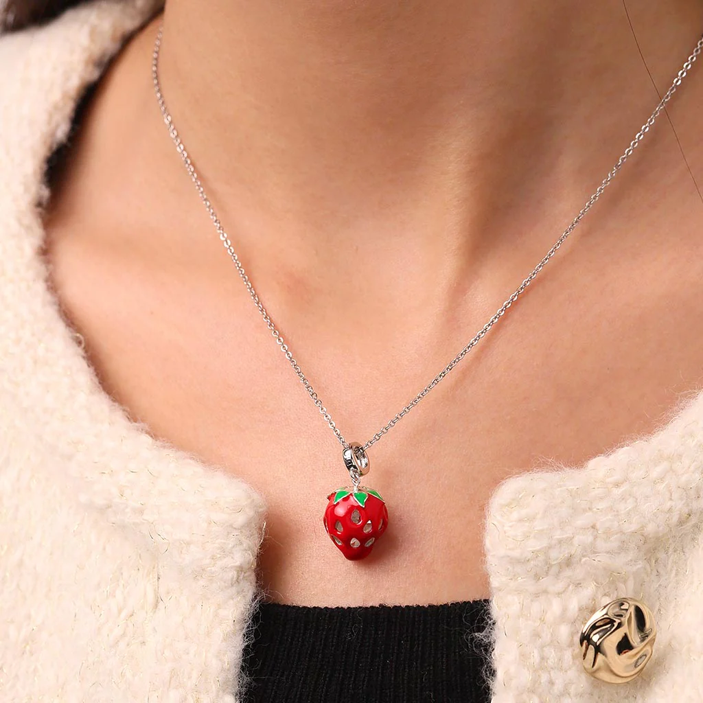 Gnoce Red Strawberry Incense Charm Platinum-plated Silver Blend - Image 6