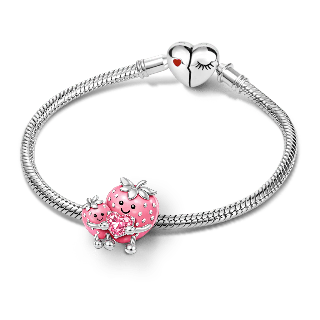 Gnoce Strawberry Mom Embrace Baby Birthstone Charm Platinum-plated Silver Blend - Image 3