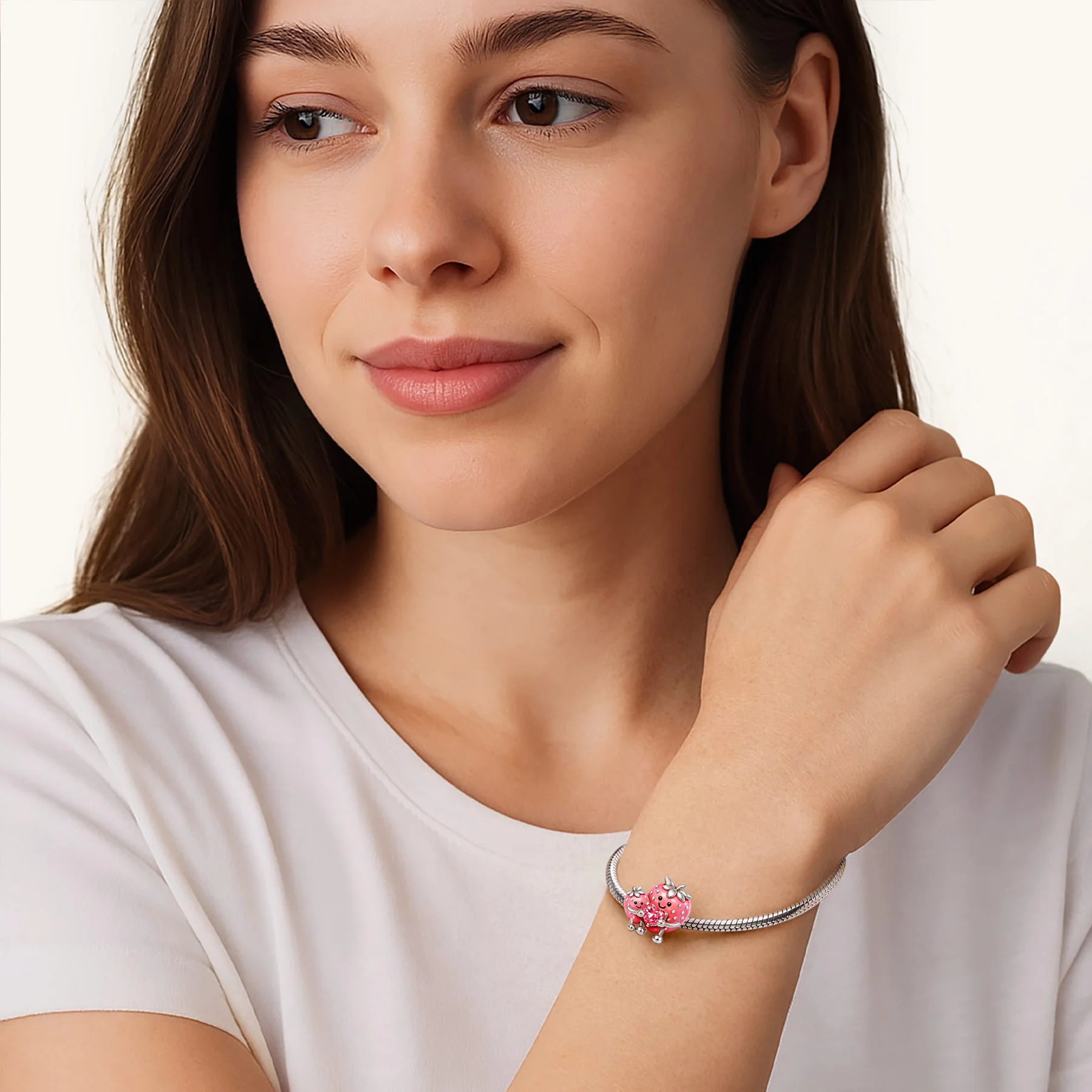 Gnoce Strawberry Mom Embrace Baby Birthstone Charm Platinum-plated Silver Blend - Image 4
