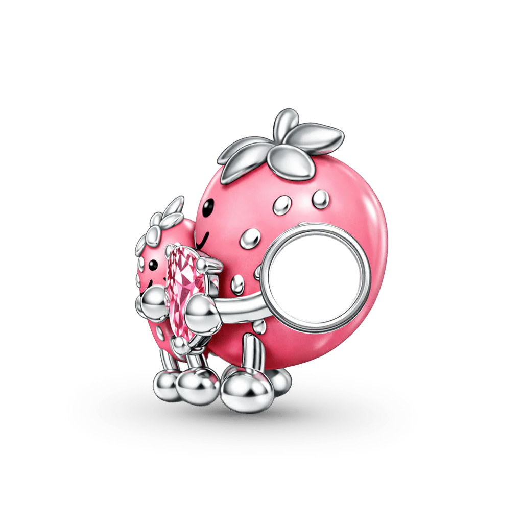 Gnoce Strawberry Mom Embrace Baby Birthstone Charm Platinum-plated Silver Blend - Image 5