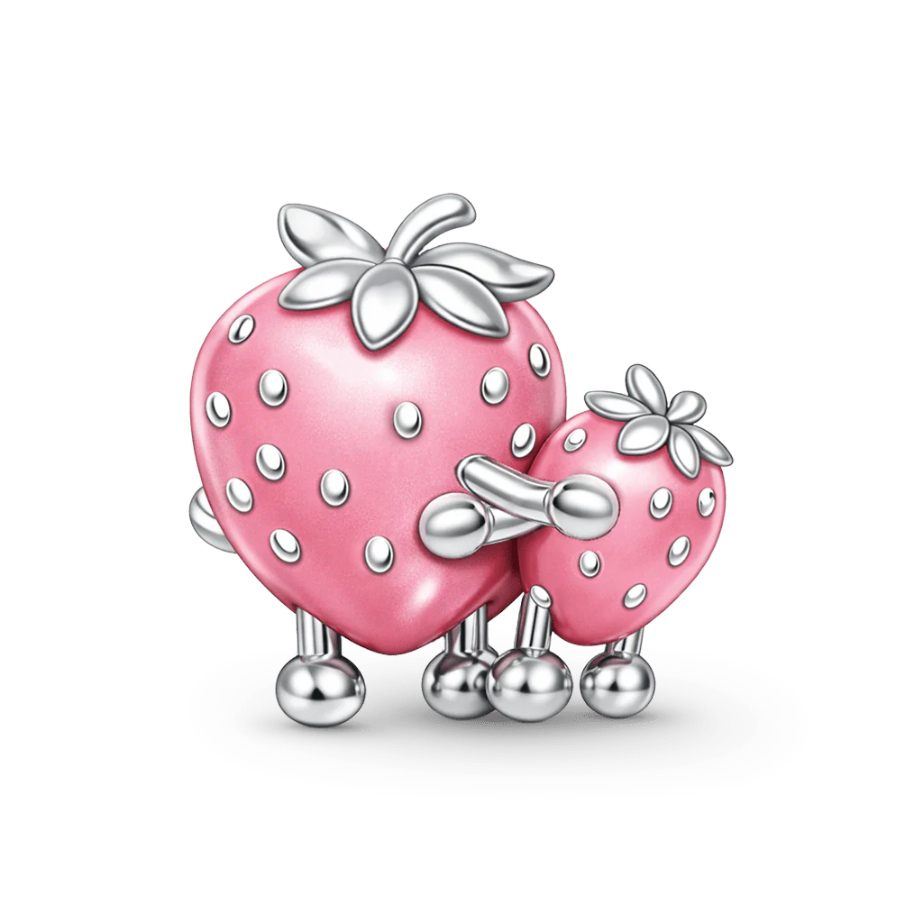 Gnoce Strawberry Mom Embrace Baby Birthstone Charm Platinum-plated Silver Blend - Image 6