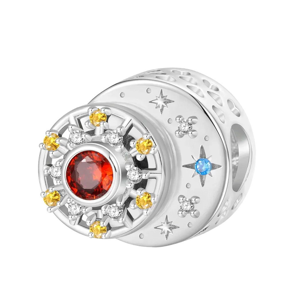 Gnoce Sun Rotating in Crescent Engravable Charm Platinum-plated Silver Blend