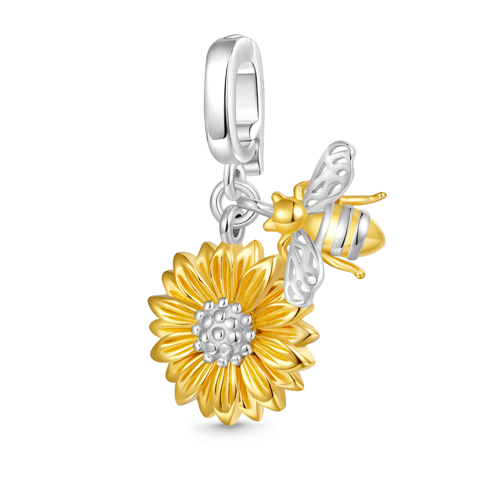 Gnoce Sunflower Bee Clasp Clusters Charm Platinum-plated Silver Blend
