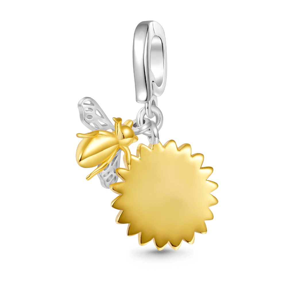 Gnoce Sunflower Bee Clasp Clusters Charm Platinum-plated Silver Blend - Image 2