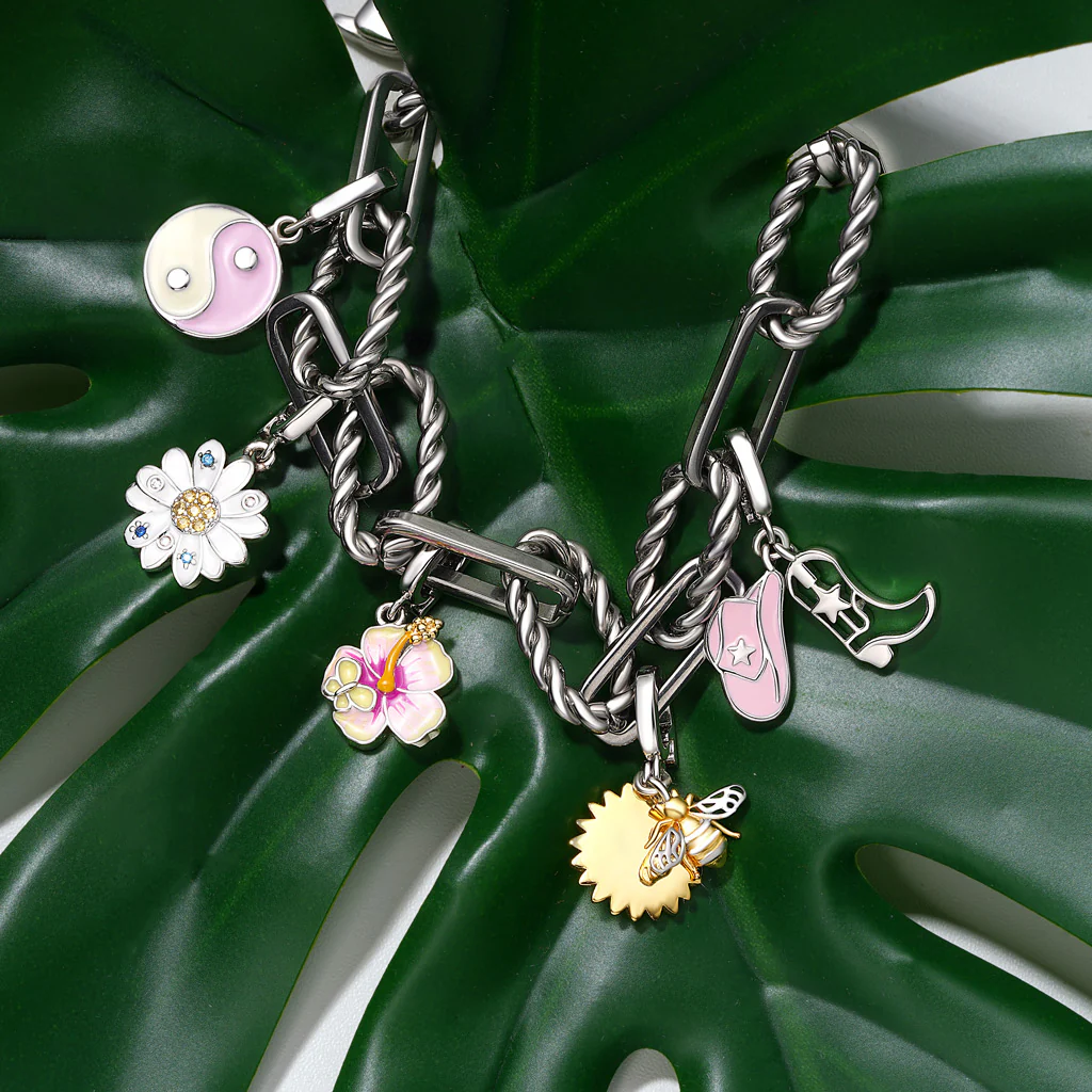 Gnoce Sunflower Bee Clasp Clusters Charm Platinum-plated Silver Blend - Image 3