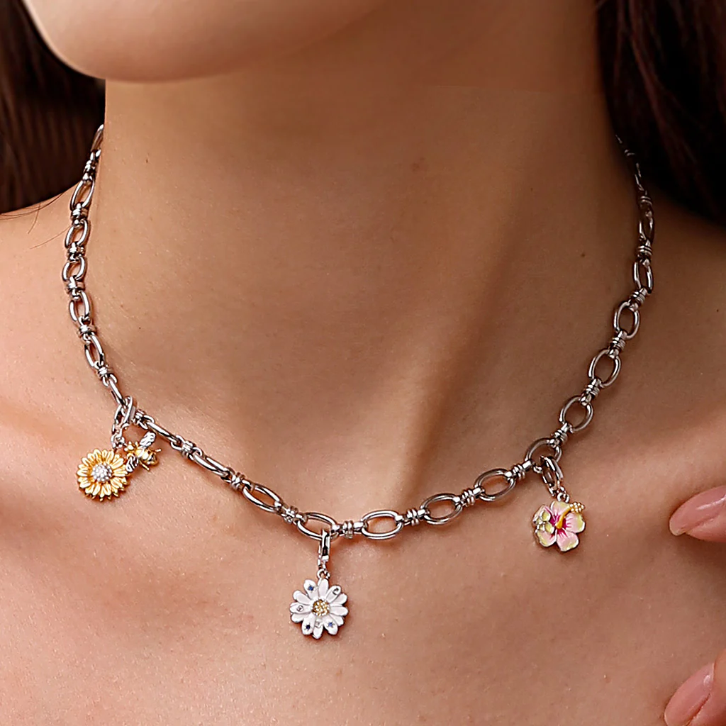 Gnoce Sunflower Bee Clasp Clusters Charm Platinum-plated Silver Blend - Image 5
