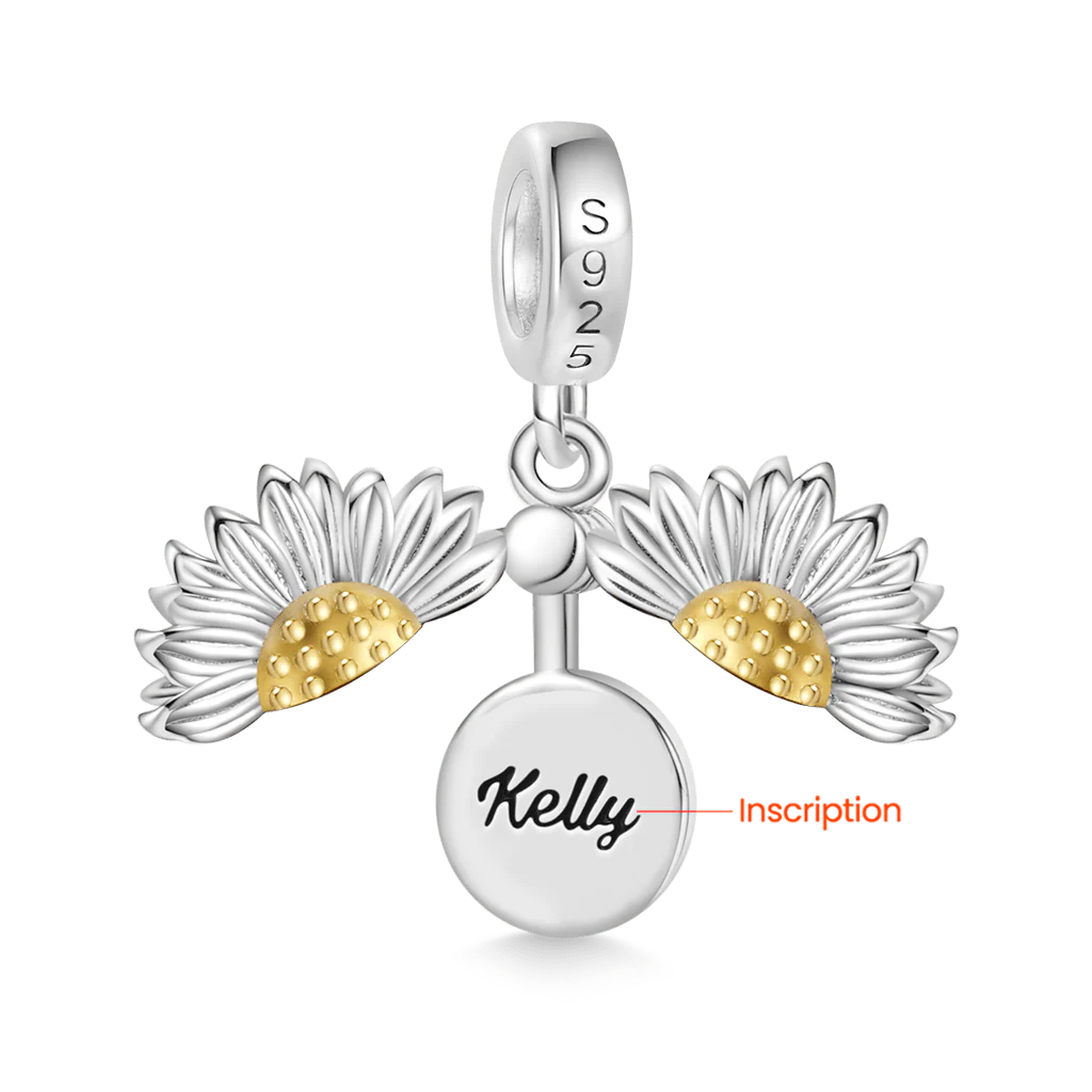 Gnoce Openable Sunflower Engravable Charm Platinum-plated Silver Blend - Image 3