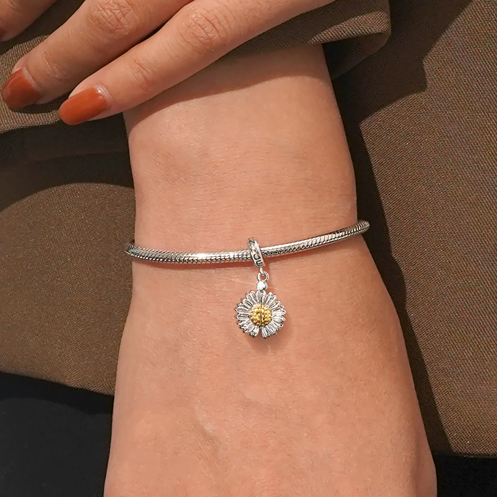 Gnoce Openable Sunflower Engravable Charm Platinum-plated Silver Blend - Image 7
