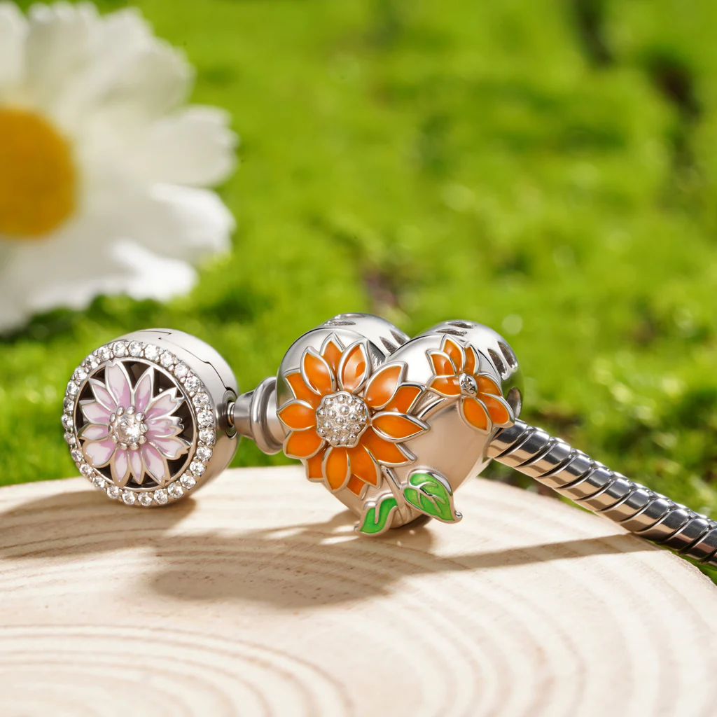 Gnoce Color-changing Sunflower Heart Engravable Charm Platinum-plated Silver Blend - Image 4