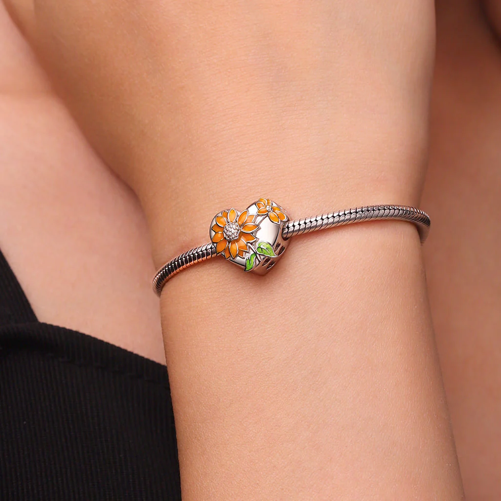 Gnoce Color-changing Sunflower Heart Engravable Charm Platinum-plated Silver Blend - Image 6