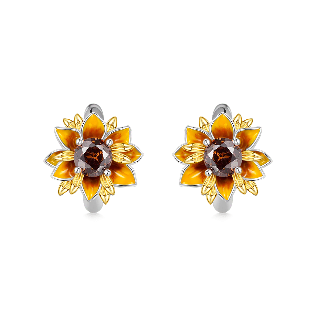 Gnoce Sunflower Hoop Earrings Platinum-plated Silver Blend