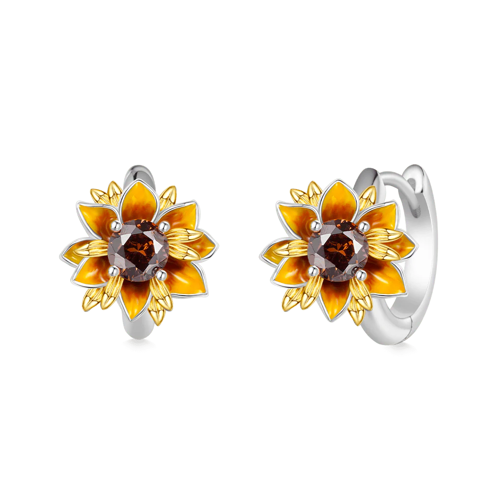 Gnoce Sunflower Hoop Earrings Platinum-plated Silver Blend - Image 2