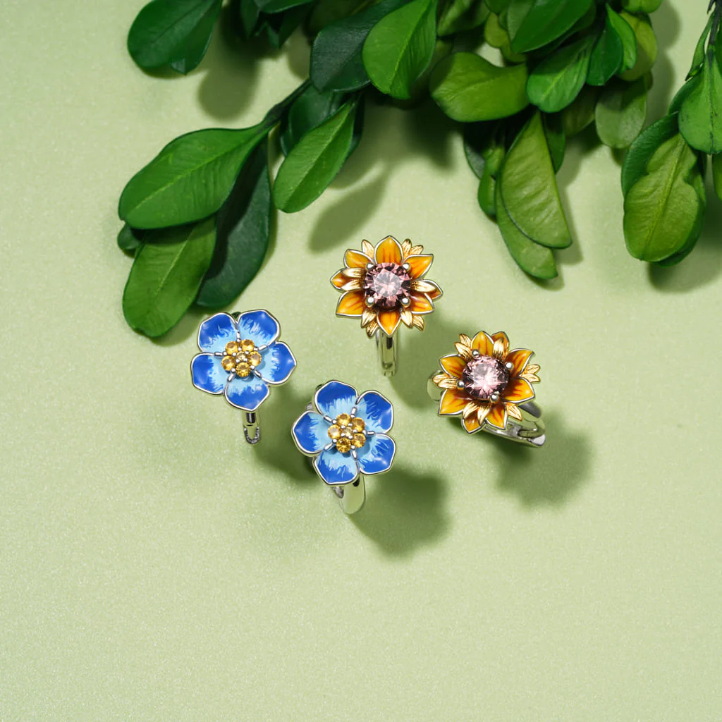 Gnoce Sunflower Hoop Earrings Platinum-plated Silver Blend - Image 3