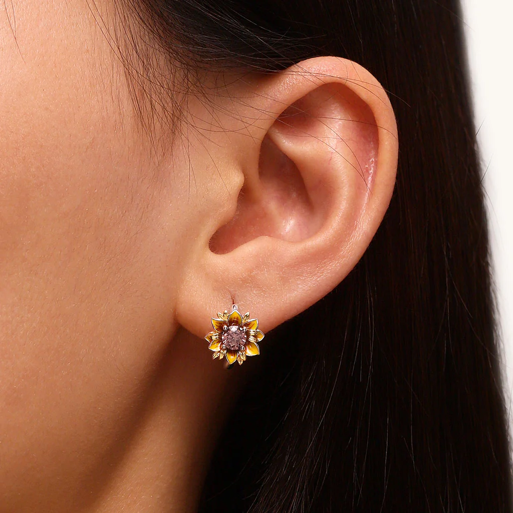 Gnoce Sunflower Hoop Earrings Platinum-plated Silver Blend - Image 5