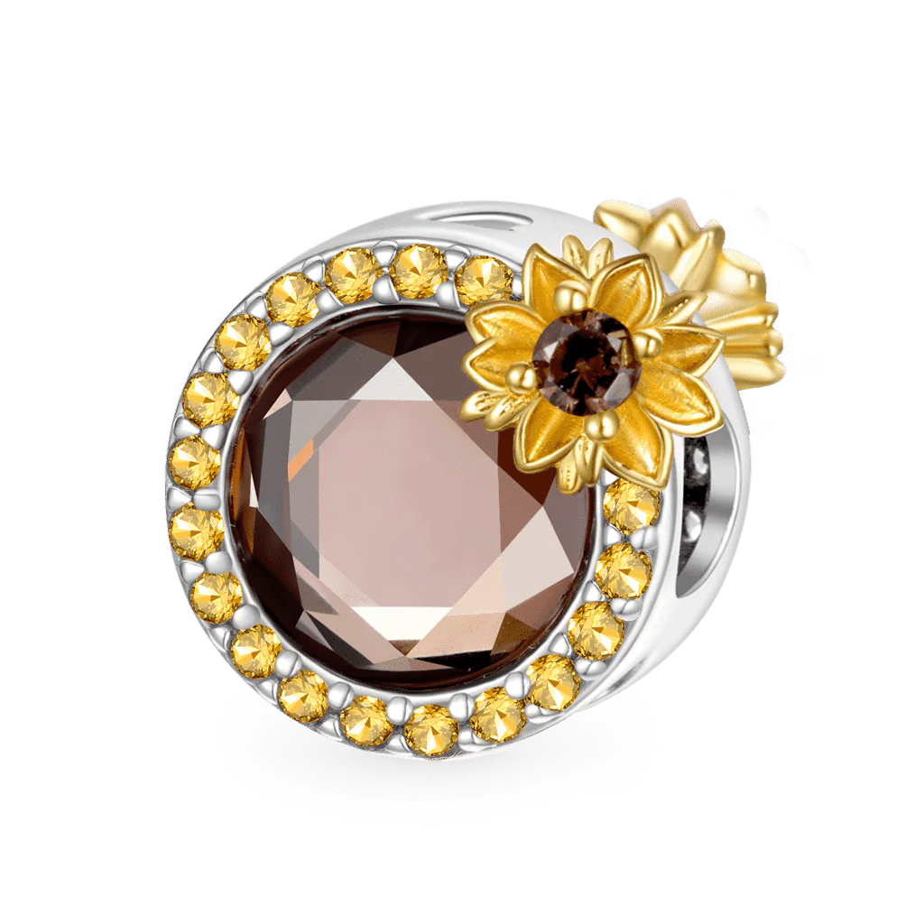 Gnoce Sunflower Round-cut Smoky Zircon Charm Platinum-plated Silver Blend