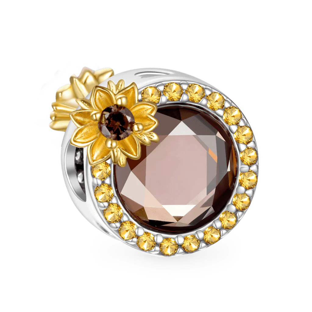 Gnoce Sunflower Round-cut Smoky Zircon Charm Platinum-plated Silver Blend - Image 2