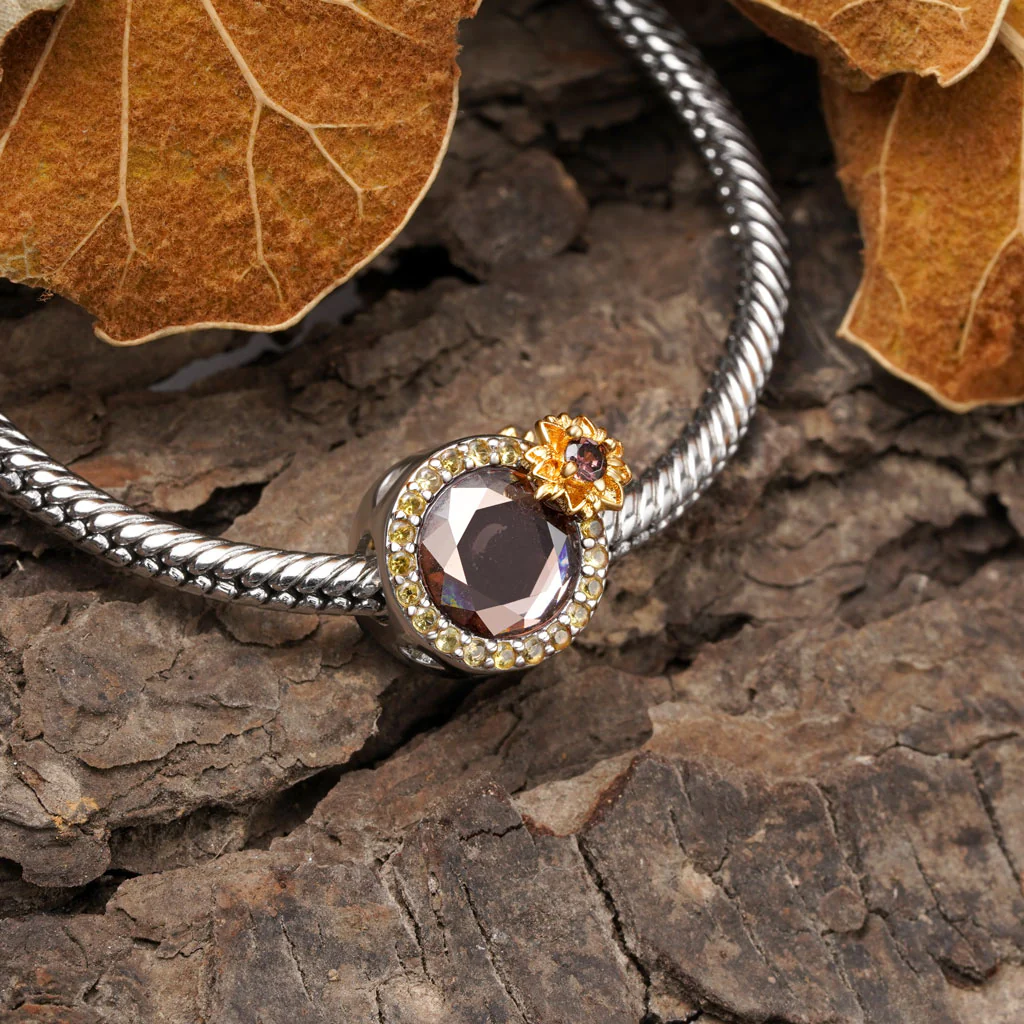 Gnoce Sunflower Round-cut Smoky Zircon Charm Platinum-plated Silver Blend - Image 3