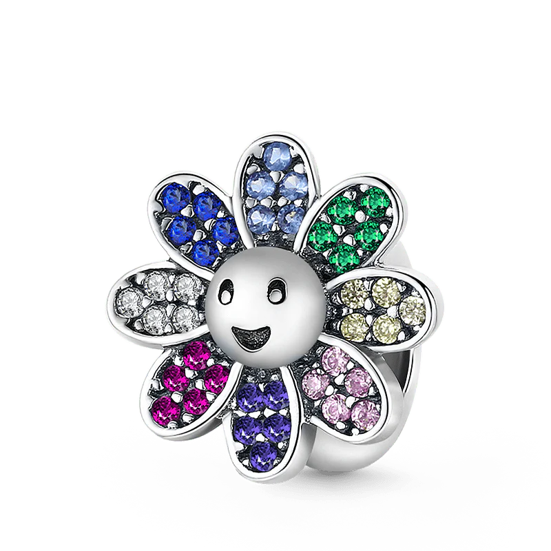 Sunflower Stopper for Charm Bracelets 925 Sterling Silver Inlaid with Colorful Gemstones
