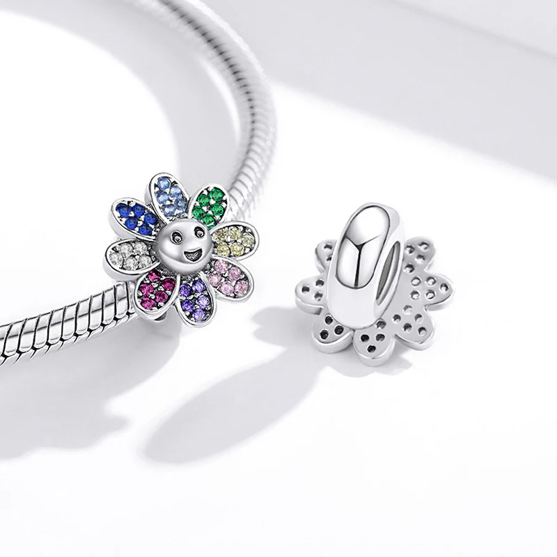 Sunflower Stopper for Charm Bracelets 925 Sterling Silver Inlaid with Colorful Gemstones - Image 2