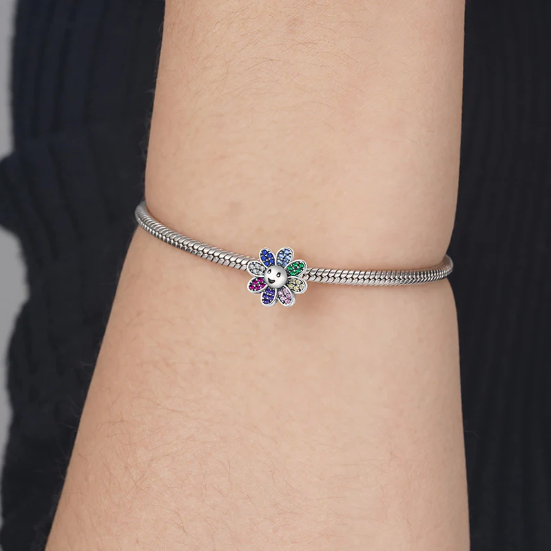 Sunflower Stopper for Charm Bracelets 925 Sterling Silver Inlaid with Colorful Gemstones - Image 3