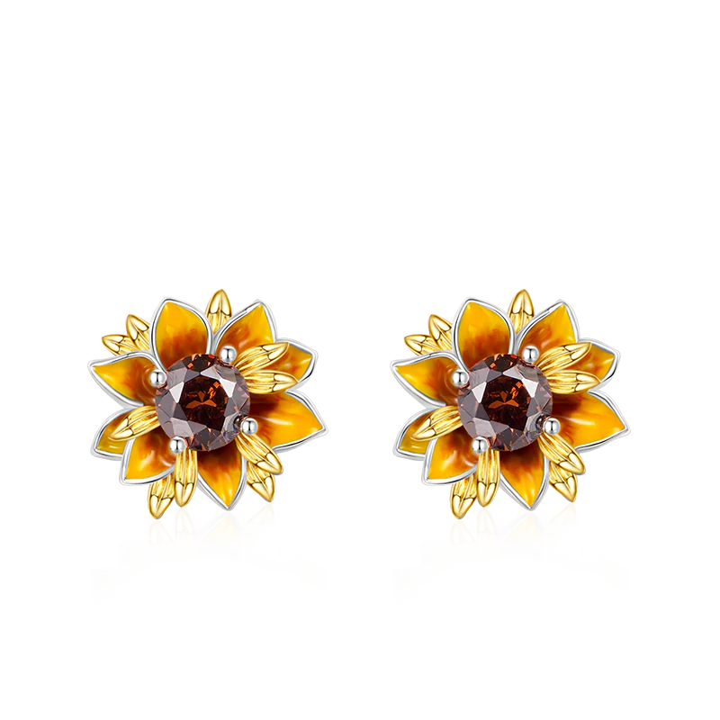 Gnoce Sparkling Sunflower Stud Earrings Platinum-plated Silver Blend