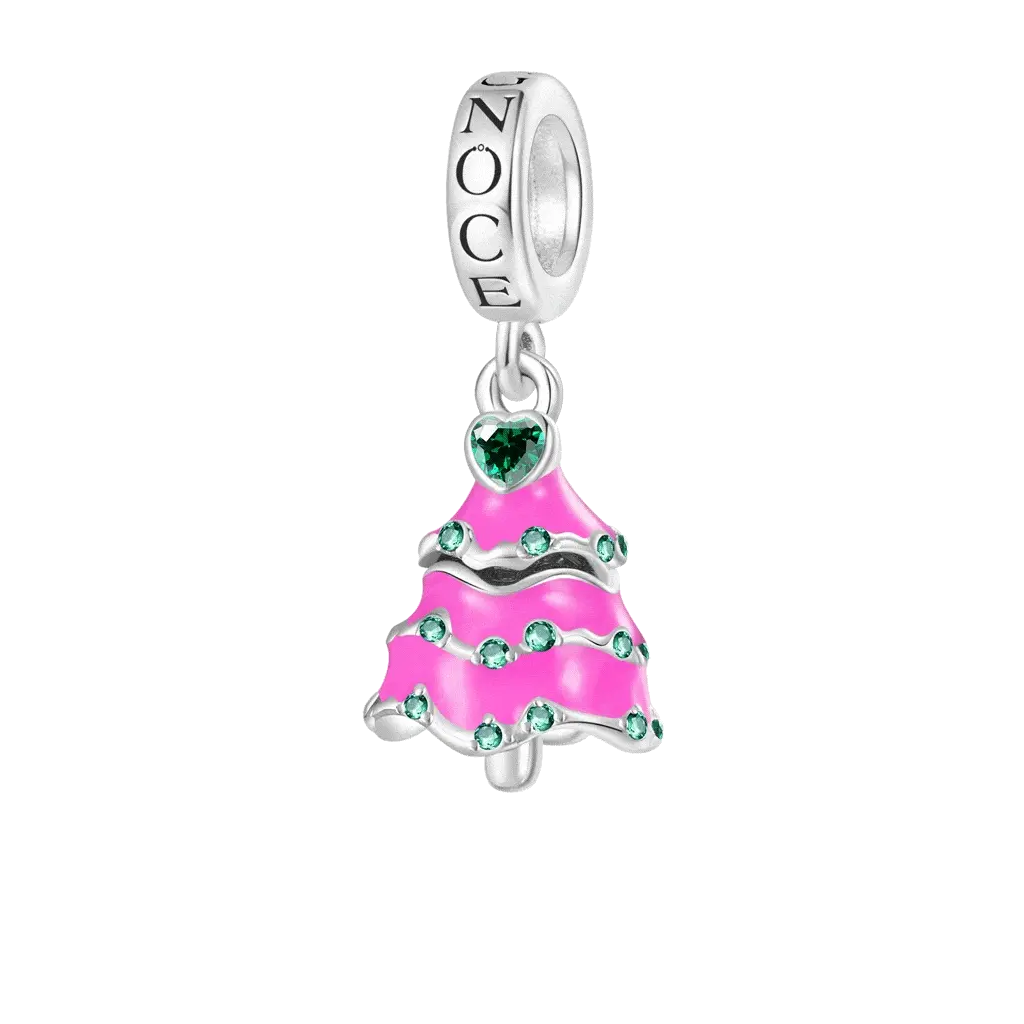 Gnoce Openable Surprise Christmas Pink Tree Charm Platinum-plated Silver Blend