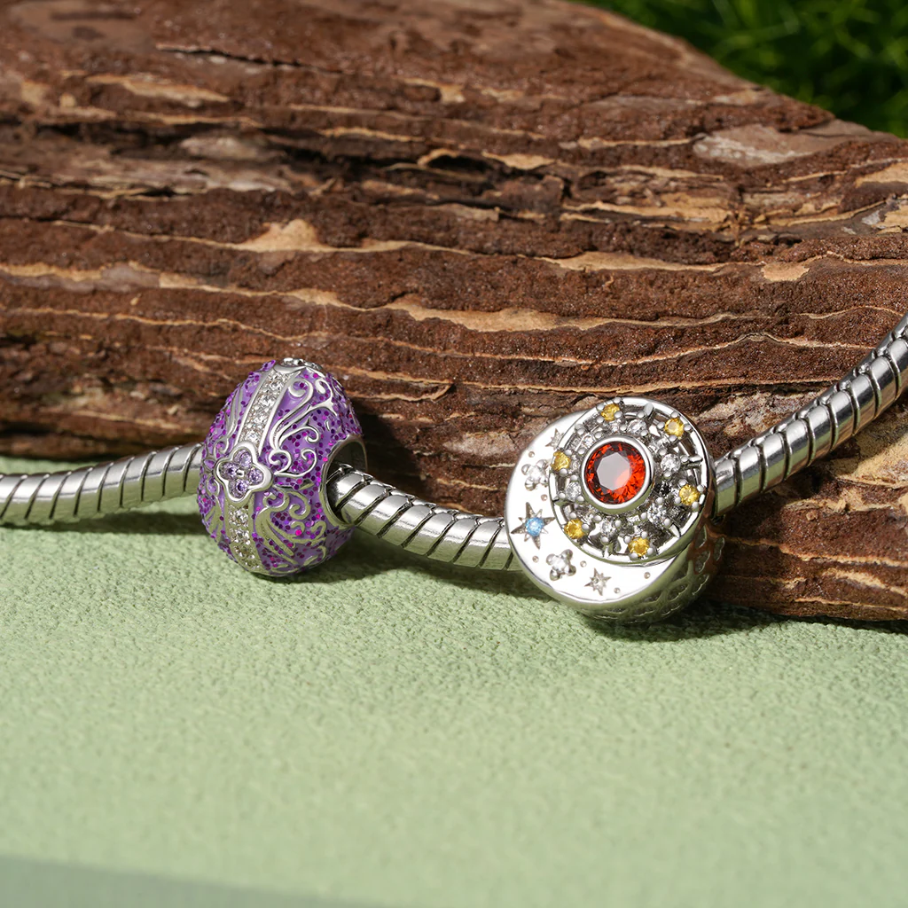 Gnoce Surprise Easter Egg Retro Pattern Charm Platinum-plated Silver Blend - Image 3