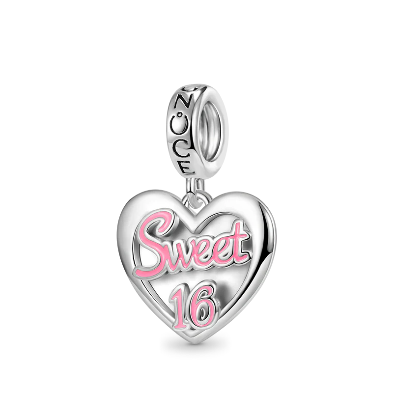 Gnoce "Sweet 16" Heart Engravable Charm Platinum-plated Silver Blend - Image 2