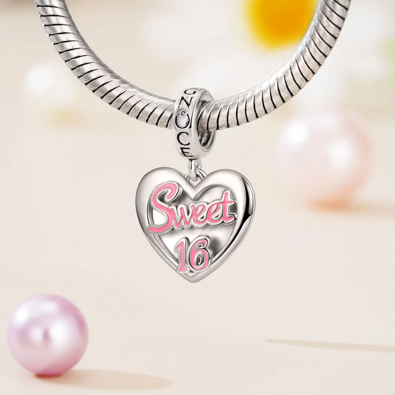 Gnoce "Sweet 16" Heart Engravable Charm Platinum-plated Silver Blend - Image 3