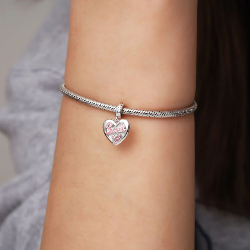 Gnoce "Sweet 16" Heart Engravable Charm Platinum-plated Silver Blend - Image 4