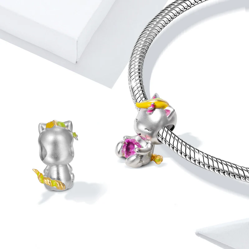 Gnoce Sweet Unicorn Embraces Heart Gemstone Charm Platinum-plated Silver Blend - Image 2