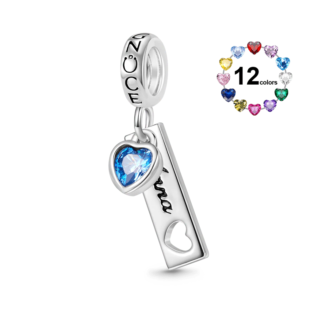Gnoce Engravable Tag Heart Birthstone Charm Platinum-plated Silver Blend