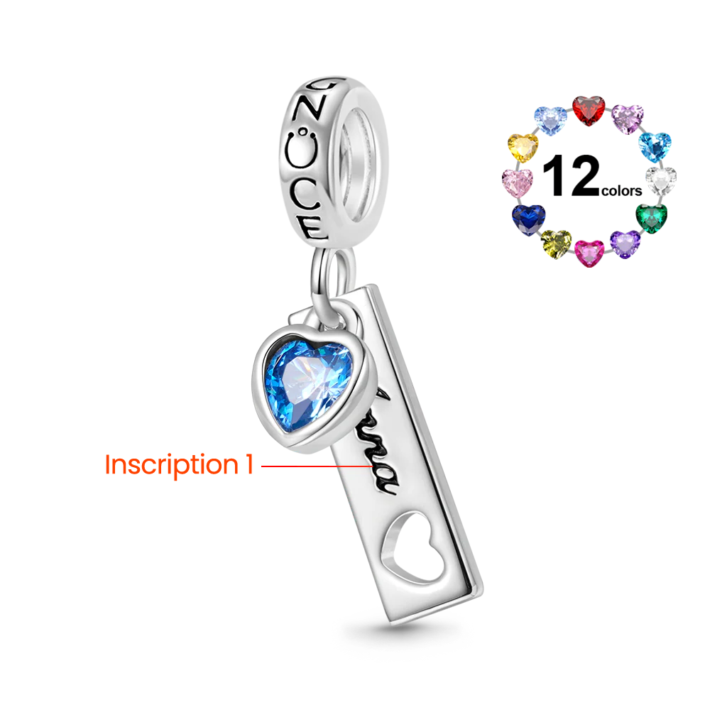 Gnoce Engravable Tag Heart Birthstone Charm Platinum-plated Silver Blend - Image 2