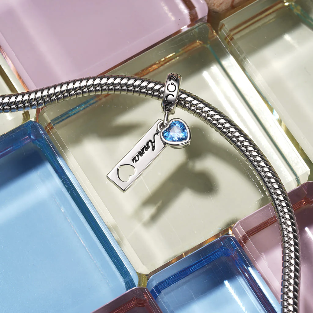 Gnoce Engravable Tag Heart Birthstone Charm Platinum-plated Silver Blend - Image 4