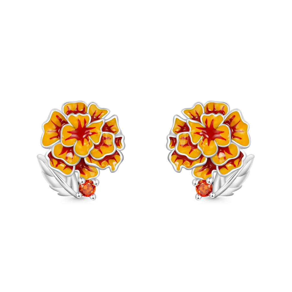 Gnoce Birthday Flower Series Tagetes Erecta Earrings Platinum-plated Silver Blend