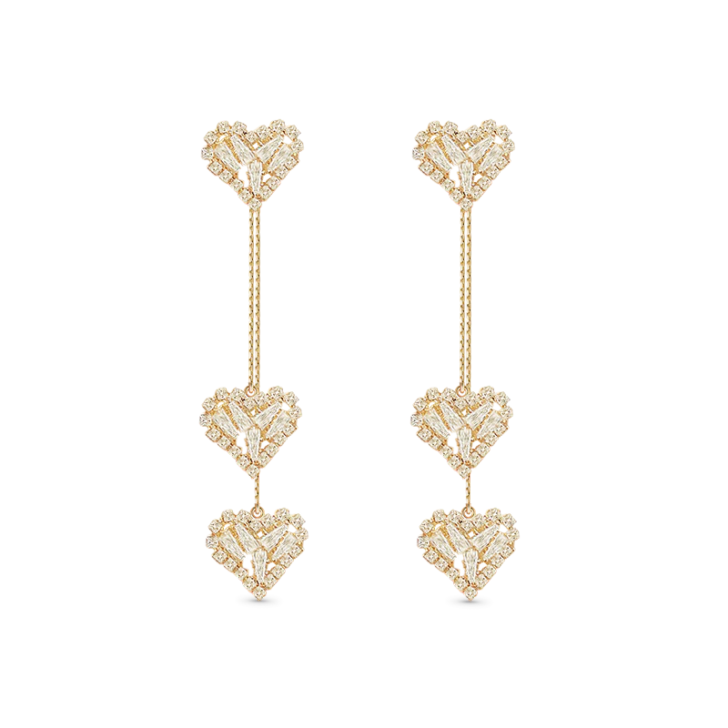 Gnoce Long Tassel Heart Crystal Dangle Earrings