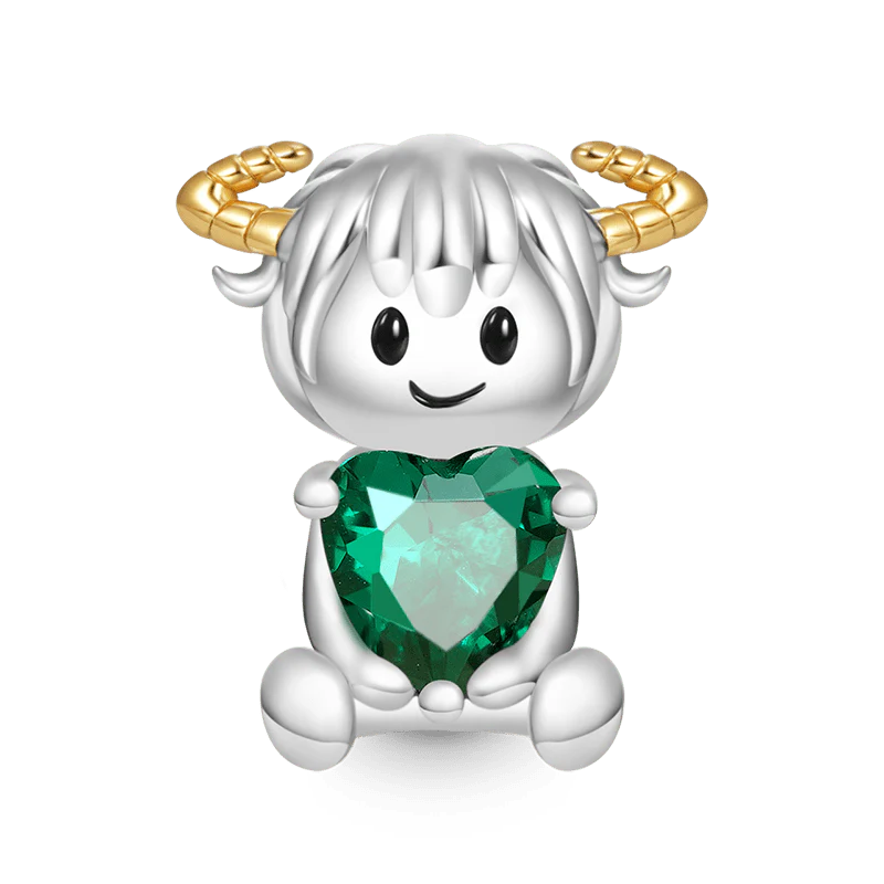 Gnoce Taurus Zodiac Embraces Heart Gem Charm Platinum-plated Silver Blend