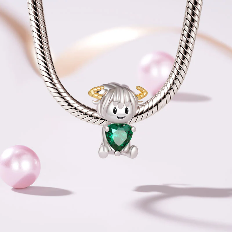 Gnoce Taurus Zodiac Embraces Heart Gem Charm Platinum-plated Silver Blend - Image 3