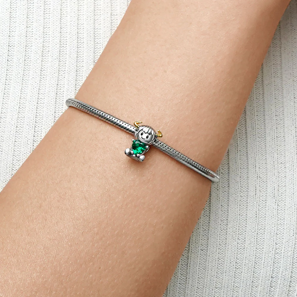 Gnoce Taurus Zodiac Embraces Heart Gem Charm Platinum-plated Silver Blend - Image 7