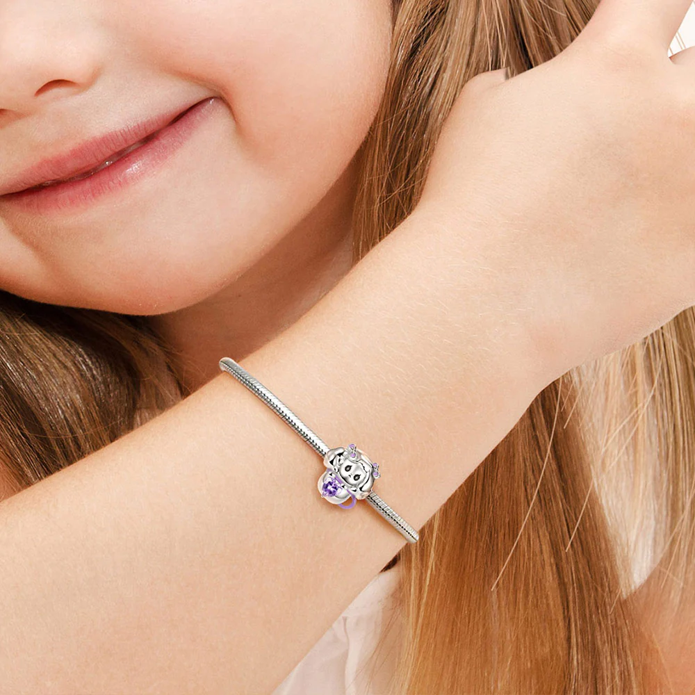 Gnoce Teacup Dog Embraces Heart Gemstone Charm Platinum-plated Silver Blend - Image 4