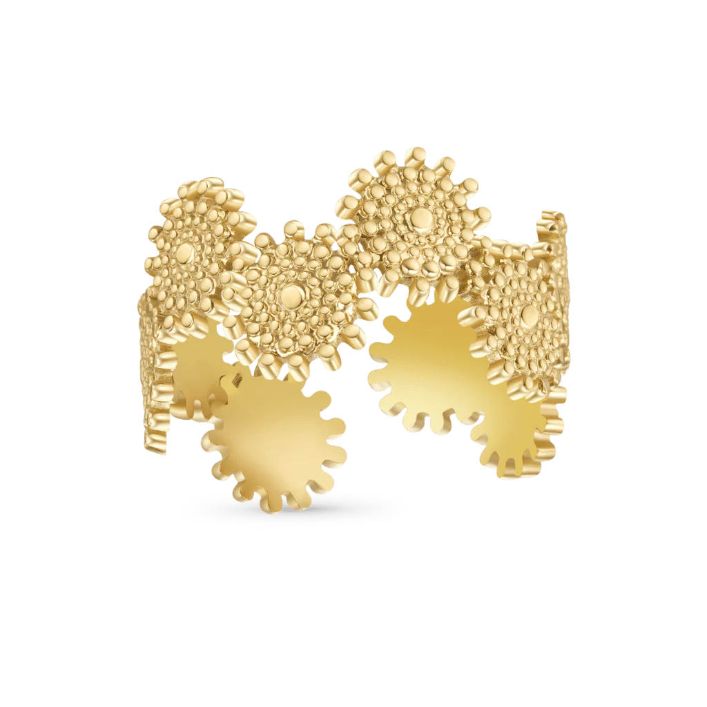 Gnoce Stunning Texture Stitching Gold Adjustable Ring