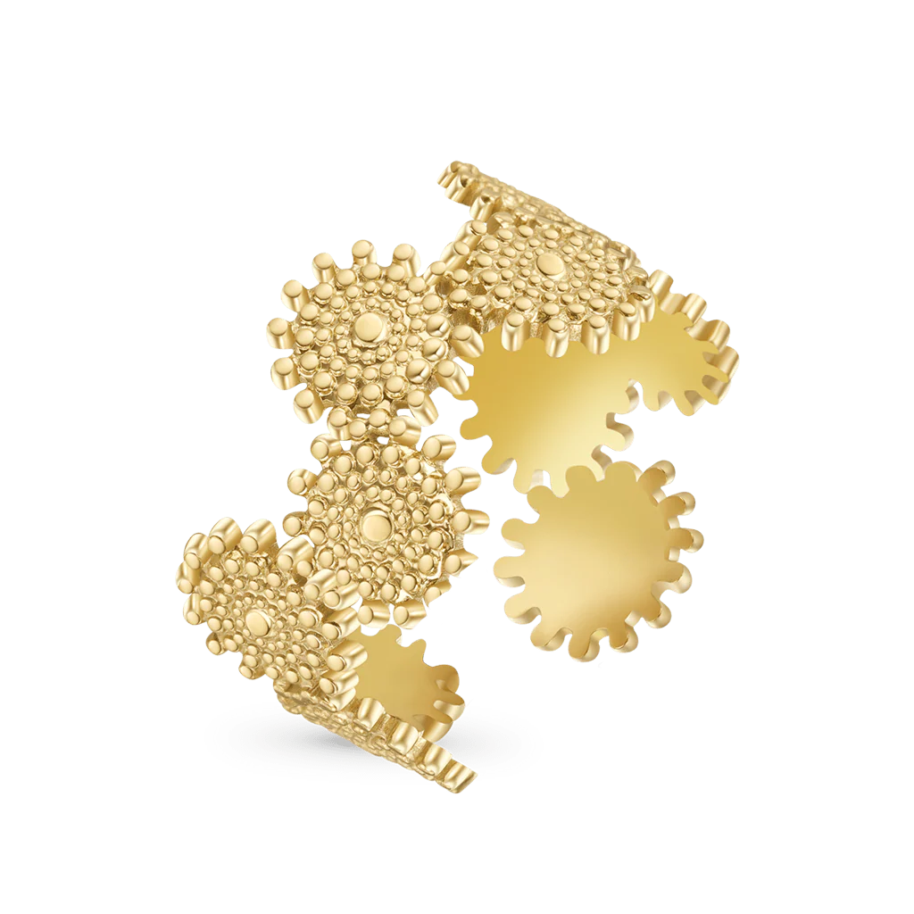 Gnoce Stunning Texture Stitching Gold Adjustable Ring - Image 2