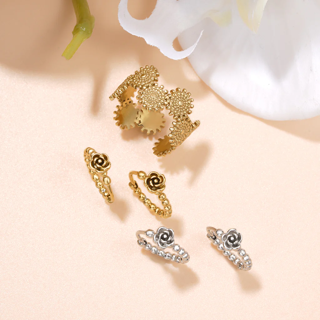 Gnoce Stunning Texture Stitching Gold Adjustable Ring - Image 3