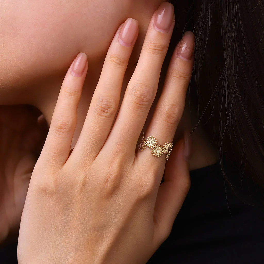 Gnoce Stunning Texture Stitching Gold Adjustable Ring - Image 4