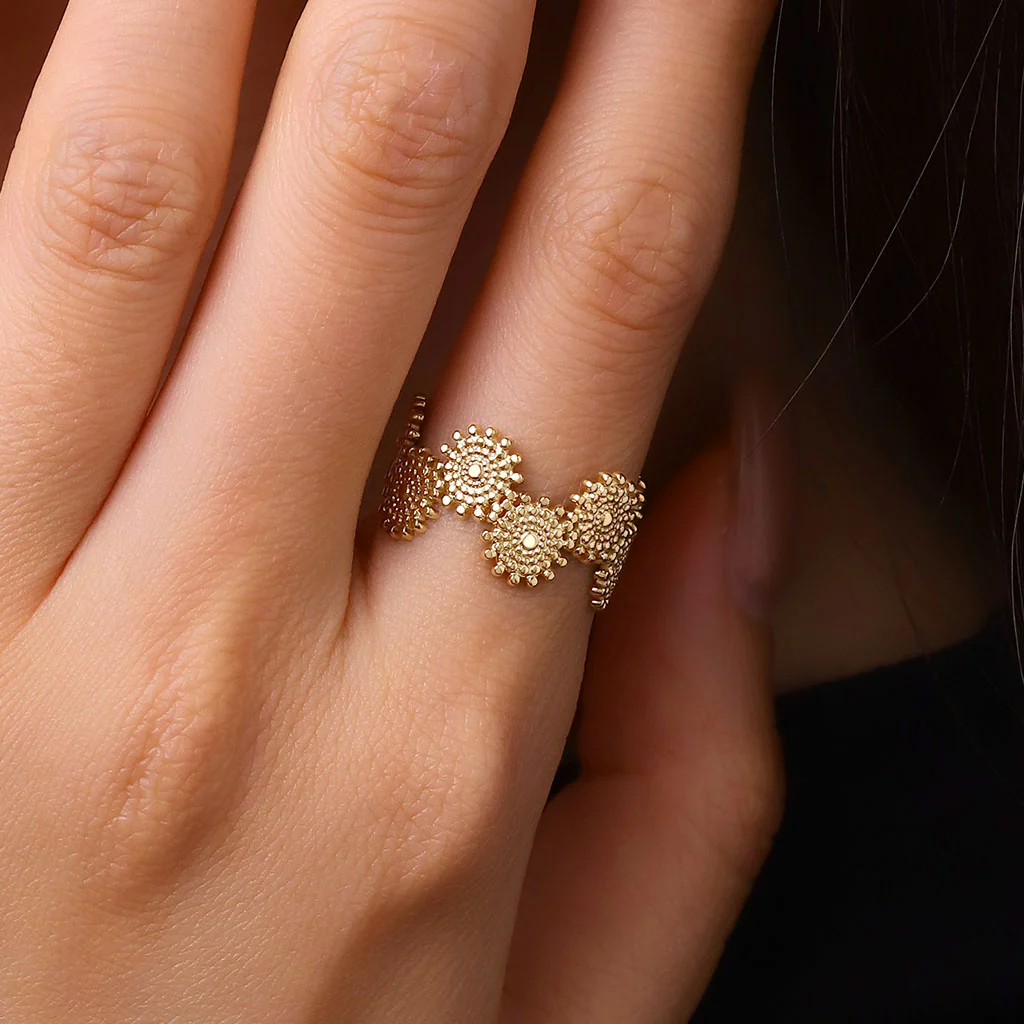 Gnoce Stunning Texture Stitching Gold Adjustable Ring - Image 5