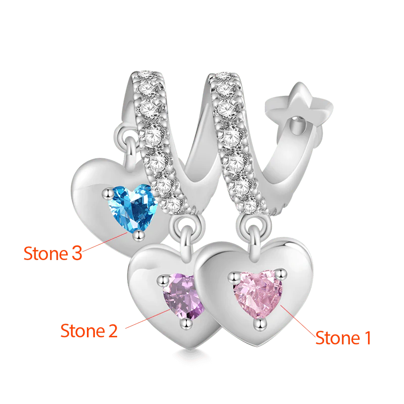Gnoce Engravable Three Hearts Family Birthstone Charm Platinum-plated Silver Blend - Image 3