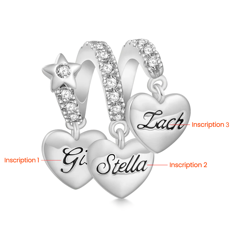 Gnoce Engravable Three Hearts Family Birthstone Charm Platinum-plated Silver Blend - Image 4