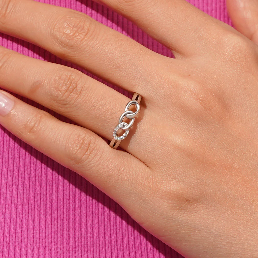 Gnoce Three Open Circle Chain Ring Platinum-plated Silver Blend - Image 5