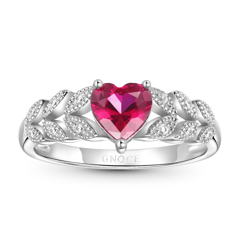 Gnoce Heart Cut Garnet Engagement Ring Platinum-plated Silver Blend